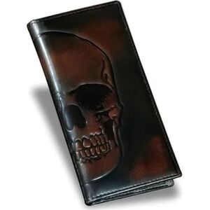 New Skull Long Wallet For Men genuine Leather with Hand Burnished Rfid Blocking